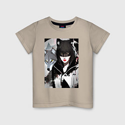 Детская футболка Девушка и волк - нейросеть - фантазия