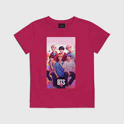 Футболка хлопковая детская BTS art anime style, цвет: маджента