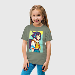 Футболка хлопковая детская Девчонка-волчонок в наушниках - аниме - нейросеть, цвет: авокадо — фото 2