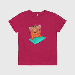 Футболка хлопковая детская Кошечка на подушечке, цвет: маджента