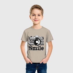 Футболка хлопковая детская Smile camera, цвет: миндальный — фото 2