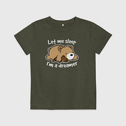 Футболка хлопковая детская Дайте поспать, цвет: меланж-хаки