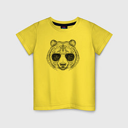Футболка хлопковая детская Голова медведя в очках, цвет: желтый
