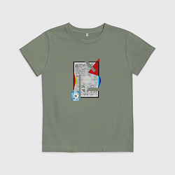 Футболка хлопковая детская Геометрическая абстракция треугольник, квадрат, цвет: авокадо