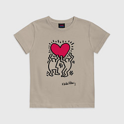 Футболка хлопковая детская Человечки с сердцем - поп арт Кит Харинг, цвет: миндальный