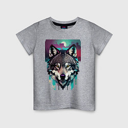 Детская футболка Морда волка - акварель