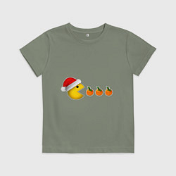 Футболка хлопковая детская Новогодний пэкмэн с мандаринами, цвет: авокадо