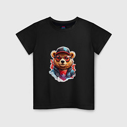 Детская футболка Модный медведь в кепке и в очках