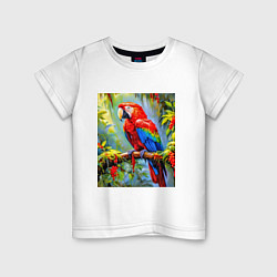 Футболка хлопковая детская Яркий красный ара, цвет: белый