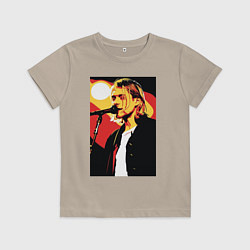 Футболка хлопковая детская Курт Кобейн с микрофоном, цвет: миндальный