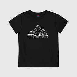 Футболка хлопковая детская Лес и горы минимализм, цвет: черный