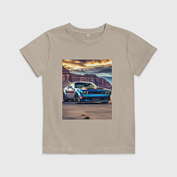 Футболка хлопковая детская Авто Додж Челленджер, цвет: миндальный