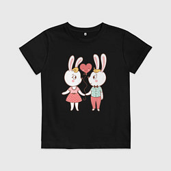 Футболка хлопковая детская Влюблённые зайки, цвет: черный