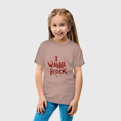 Футболка хлопковая детская I Wanna Rock - Я хочу зажигать, цвет: пыльно-розовый — фото 2