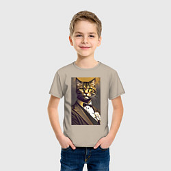 Футболка хлопковая детская Крутой котяра - джентльмен - нейросеть, цвет: миндальный — фото 2