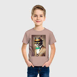 Футболка хлопковая детская Портрет кота джентльмена в шляпе, цвет: пыльно-розовый — фото 2