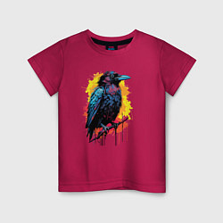 Футболка хлопковая детская Яркий ворон - красочная птица, цвет: маджента