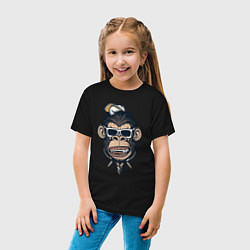 Футболка хлопковая детская Обезьяна в очках и рубашке, цвет: черный — фото 2