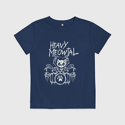 Футболка хлопковая детская Heavy Meowtal - кошачья музыка, цвет: тёмно-синий