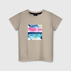 Футболка хлопковая детская Абстрактное море закат рассвет, цвет: миндальный