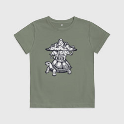 Футболка хлопковая детская Слоны на черепахе, цвет: авокадо