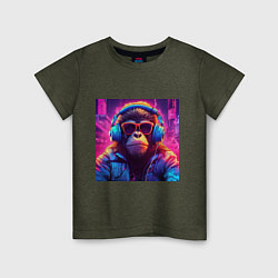 Детская футболка Антропоморфная обезьяна в свете неонового города