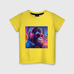 Детская футболка Обезьяна в ярких неоновых наушниках