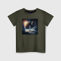 Футболка хлопковая детская Человек в космосе, цвет: меланж-хаки