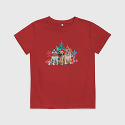 Футболка хлопковая детская Новогодние собачки, цвет: красный