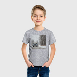 Футболка хлопковая детская Ретро авто зимой, цвет: меланж — фото 2