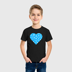 Футболка хлопковая детская Голубое сердце снежинки, цвет: черный — фото 2