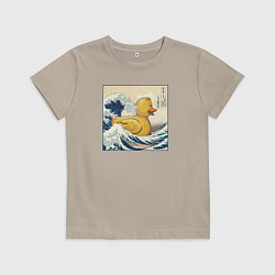 Футболка хлопковая детская Великая волна и уточка, цвет: миндальный