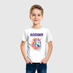 Футболка хлопковая детская Ксения - разноцветный единорог, цвет: белый — фото 2
