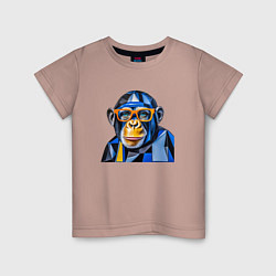 Футболка хлопковая детская Шимпанзе в очках, цвет: пыльно-розовый