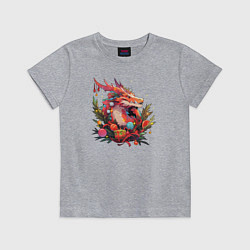 Футболка хлопковая детская Christmas angry dragon, цвет: меланж