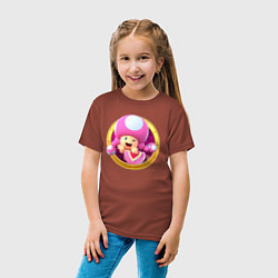 Футболка хлопковая детская Тоад девочка значок, цвет: кирпичный — фото 2