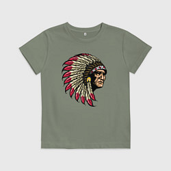 Футболка хлопковая детская Гордый индеец, цвет: авокадо