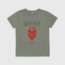 Футболка хлопковая детская Ведьмак - знак Игни, цвет: авокадо