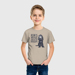 Футболка хлопковая детская Home is where the cute doggy is, цвет: миндальный — фото 2