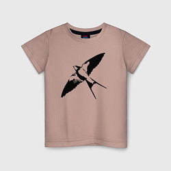 Футболка хлопковая детская Ласточка парит трафарет, цвет: пыльно-розовый