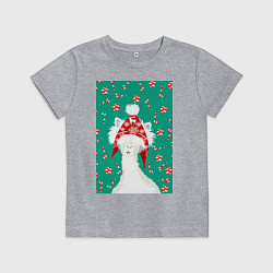 Футболка хлопковая детская Лама - альпака в ушанке, цвет: меланж