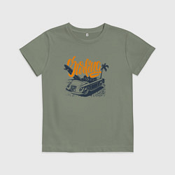 Футболка хлопковая детская Авто и серферская доска, цвет: авокадо