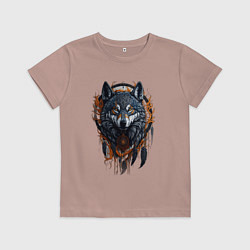 Футболка хлопковая детская Волк и ловец снов, цвет: пыльно-розовый