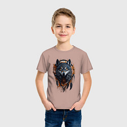 Футболка хлопковая детская Волк и ловец снов, цвет: пыльно-розовый — фото 2