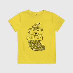 Футболка хлопковая детская Игрушечный мишка спит в сапожке для подарков - рас, цвет: желтый