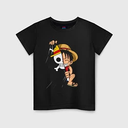 Футболка хлопковая детская One Piece Луффи флаг, цвет: черный