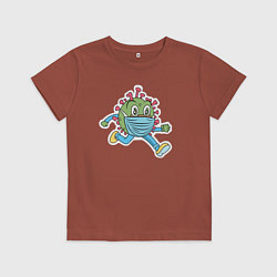 Футболка хлопковая детская Бегущий коронавирус в маске, цвет: кирпичный
