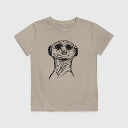 Футболка хлопковая детская Сурикат любопытный, цвет: миндальный
