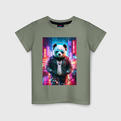 Детская футболка Панда в ночном Пекине - киберпанк - нейросеть