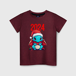 Футболка хлопковая детская Милый дракончик 2024, цвет: меланж-бордовый